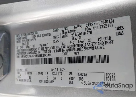 2014 Ford Escape Titanium из США, поврежденный, VIN 1FMCU9J91EUB20310